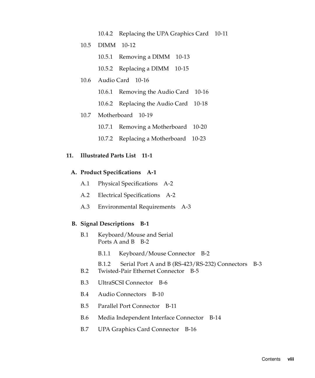 Sun Microsystems 60 service manual Illustrated Parts List 11-1 Product Specifications 