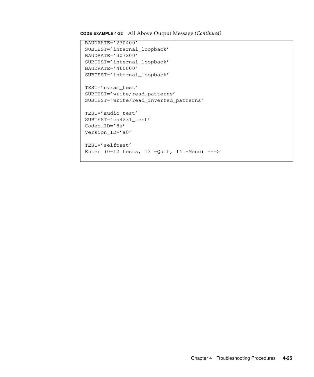 Sun Microsystems 60 service manual Code Example 4-22All Above Output Message 