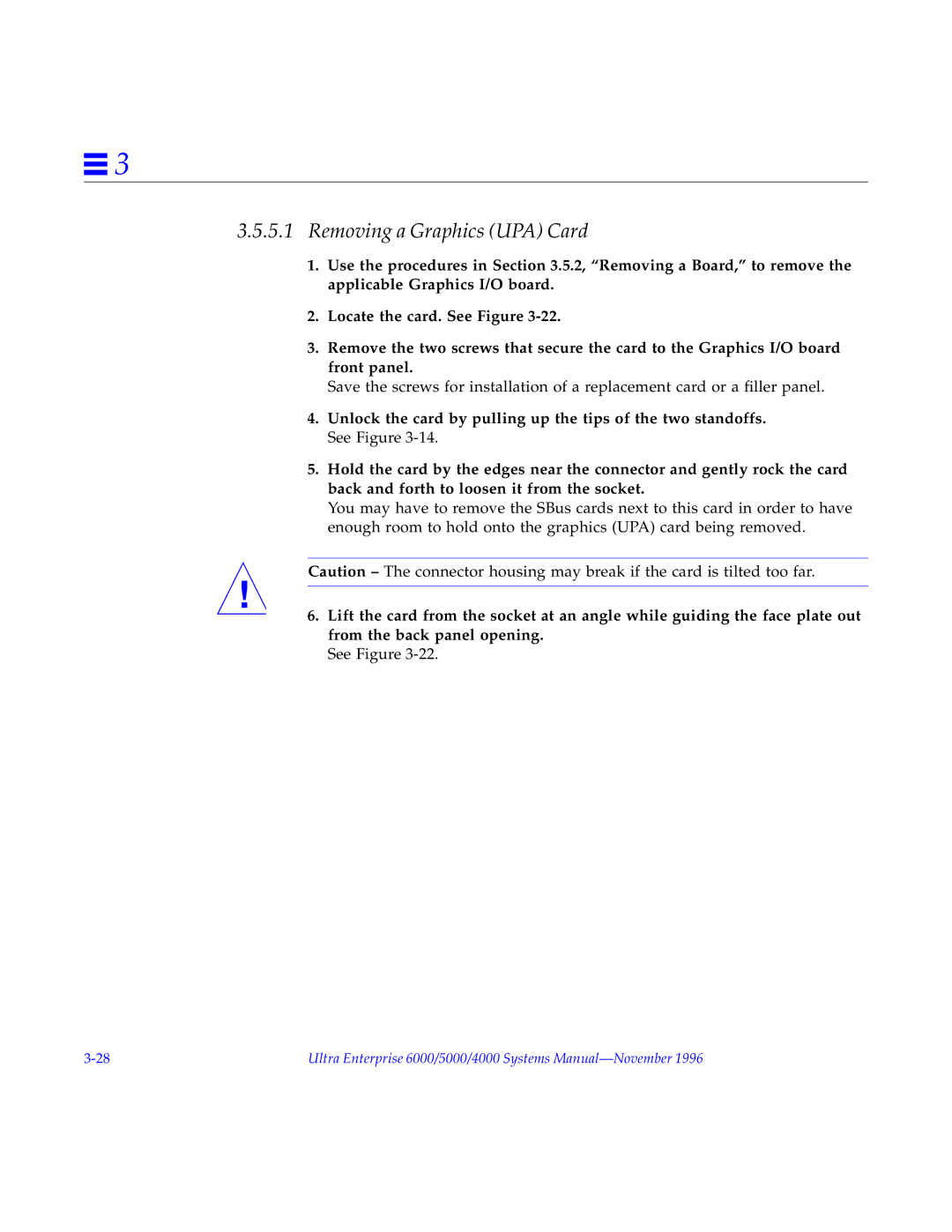 Sun Microsystems 6.0005E+11 manual Removing a Graphics UPA Card 