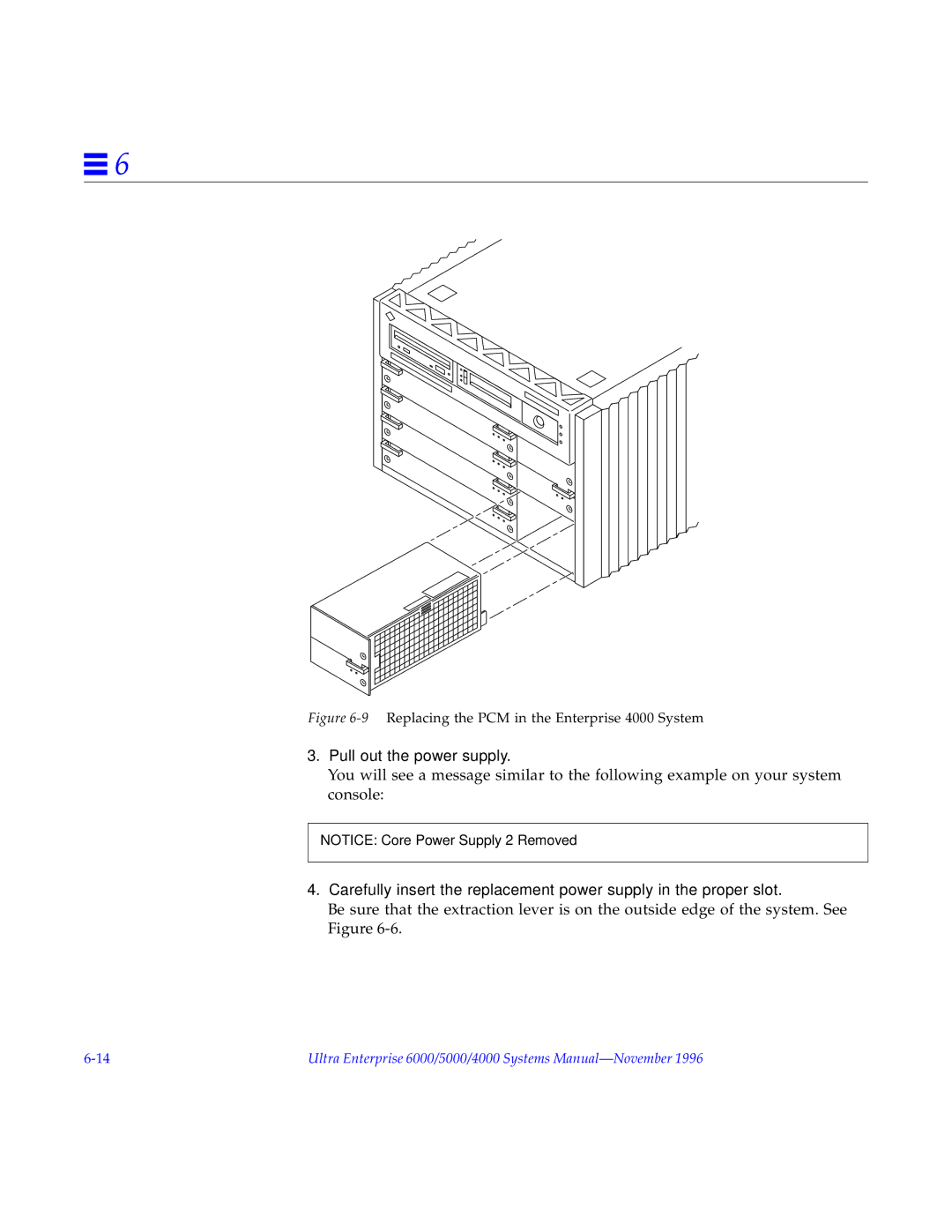 Sun Microsystems 6.0005E+11 manual 9Replacing the PCM in the Enterprise 4000 System 