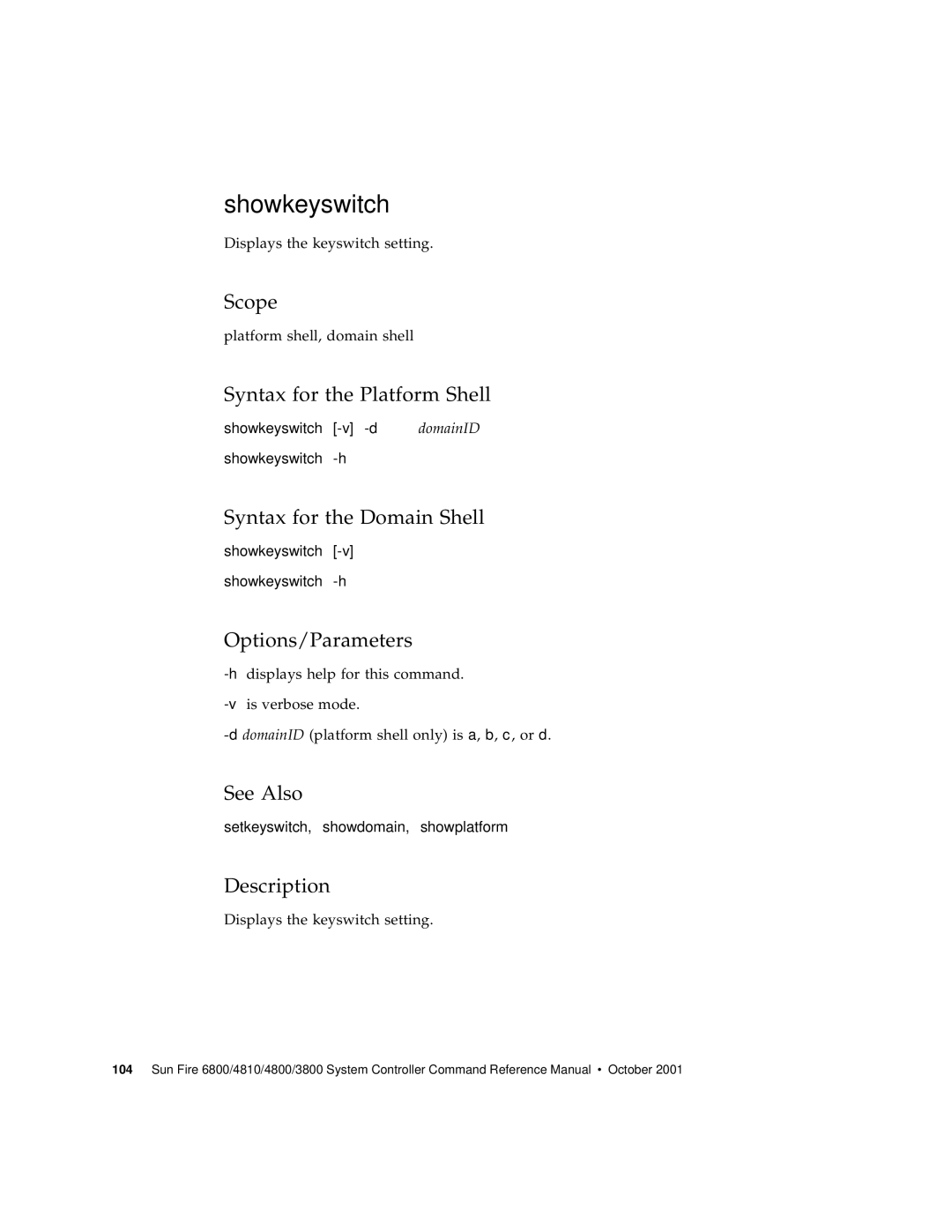 Sun Microsystems 6800/4810/4800/3800 manual Showkeyswitch 