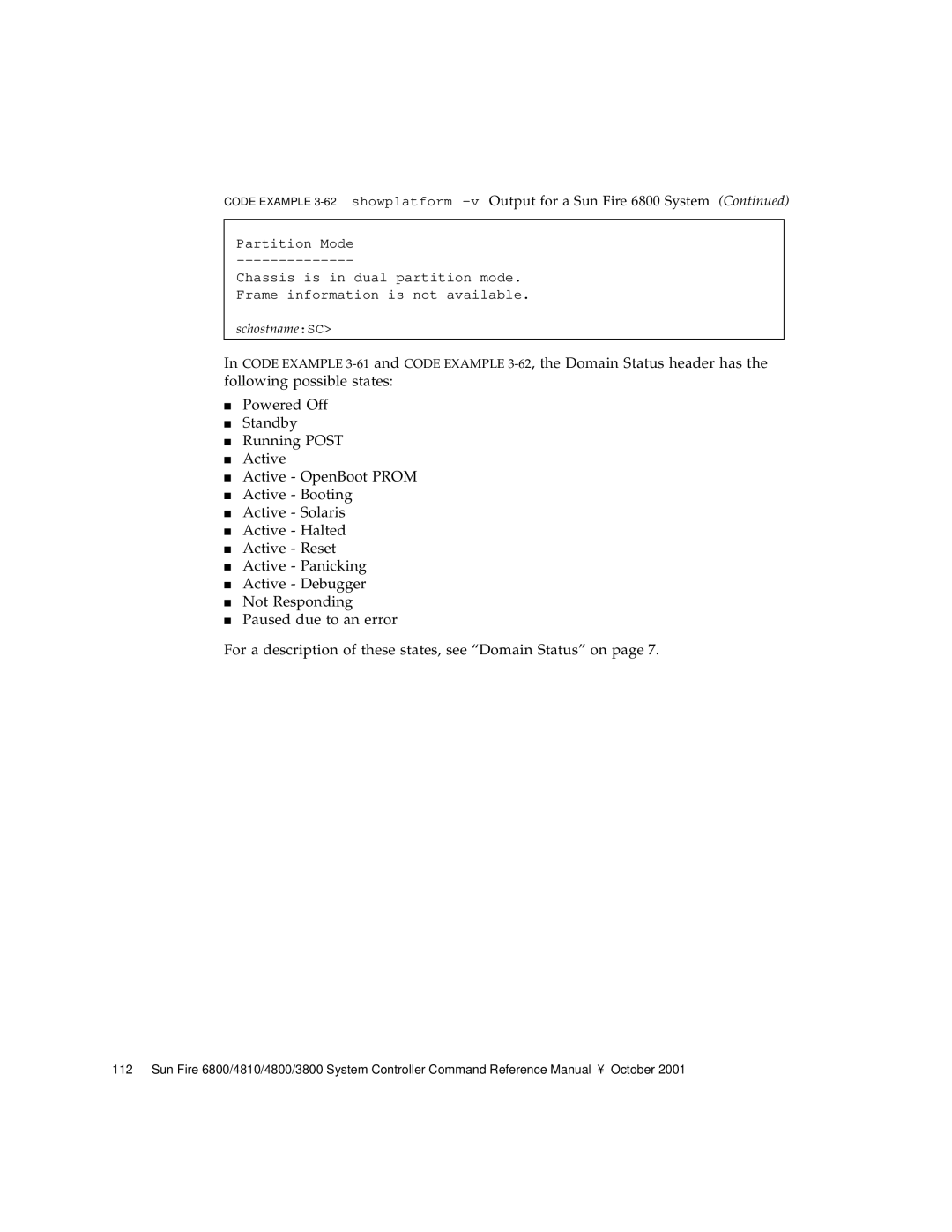 Sun Microsystems 6800/4810/4800/3800 manual SchostnameSC 