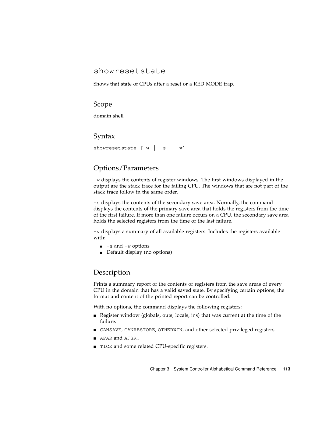 Sun Microsystems 6800/4810/4800/3800 manual Showresetstate 