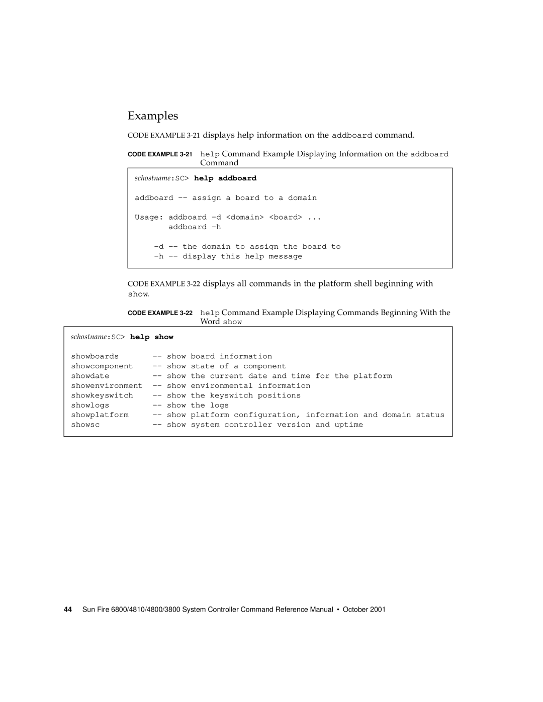 Sun Microsystems 6800/4810/4800/3800 manual SchostnameSC help addboard 