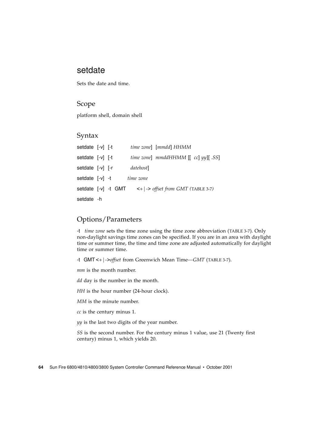 Sun Microsystems 6800/4810/4800/3800 manual Setdate 