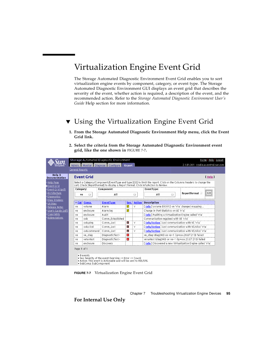 Sun Microsystems 3900 Series, 6900 Series manual Using the Virtualization Engine Event Grid 