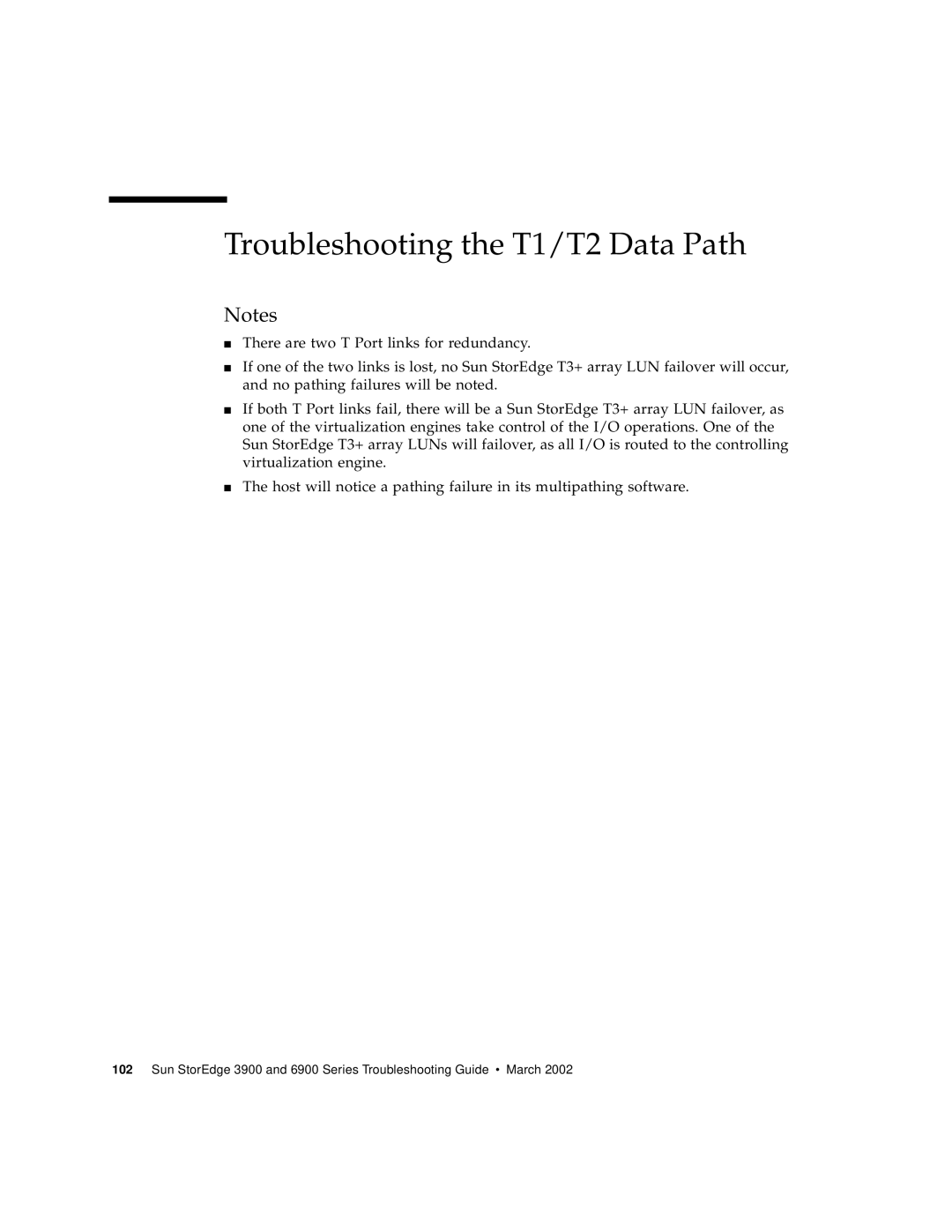 Sun Microsystems 6900 Series, 3900 Series manual Troubleshooting the T1/T2 Data Path 