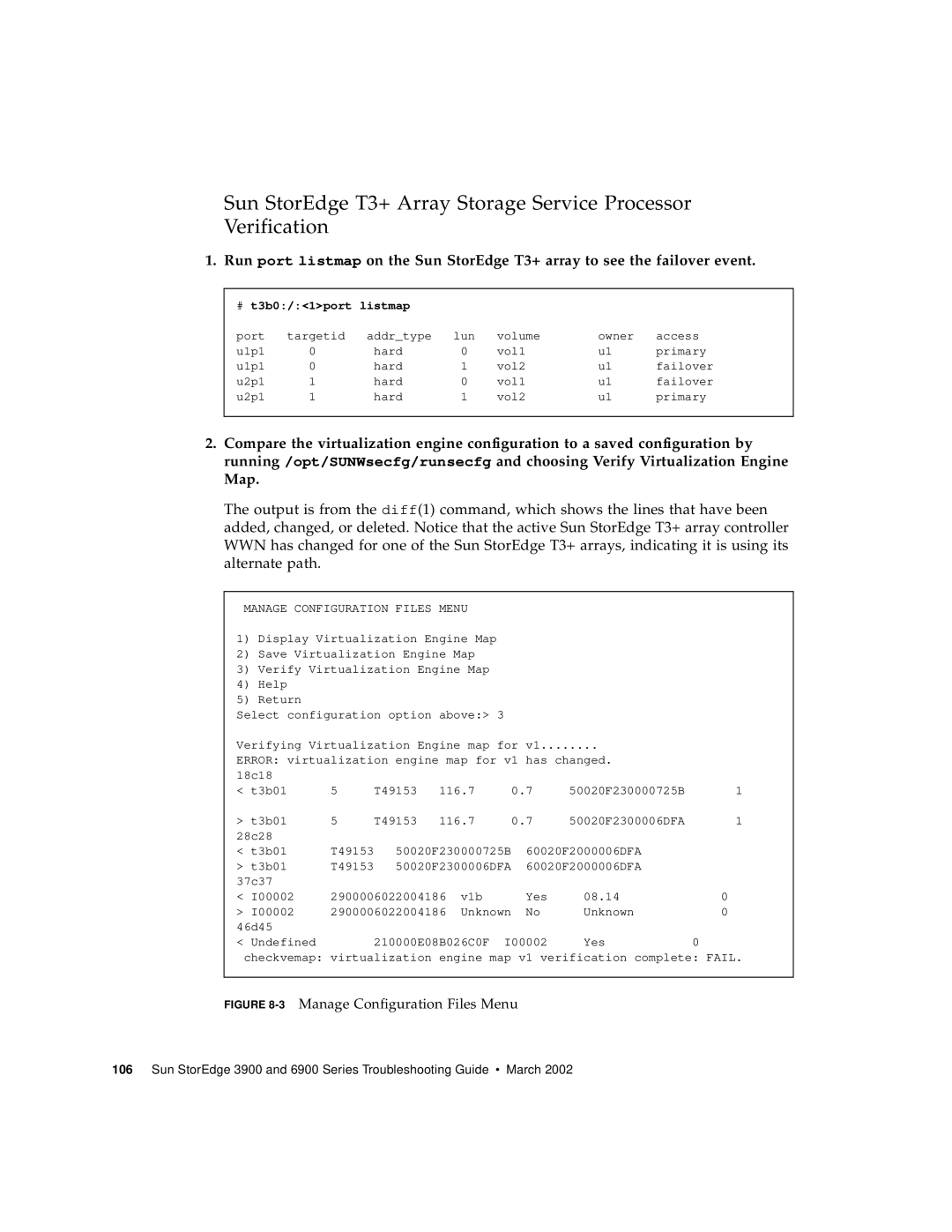 Sun Microsystems 6900 Series, 3900 Series manual 3Manage Configuration Files Menu 