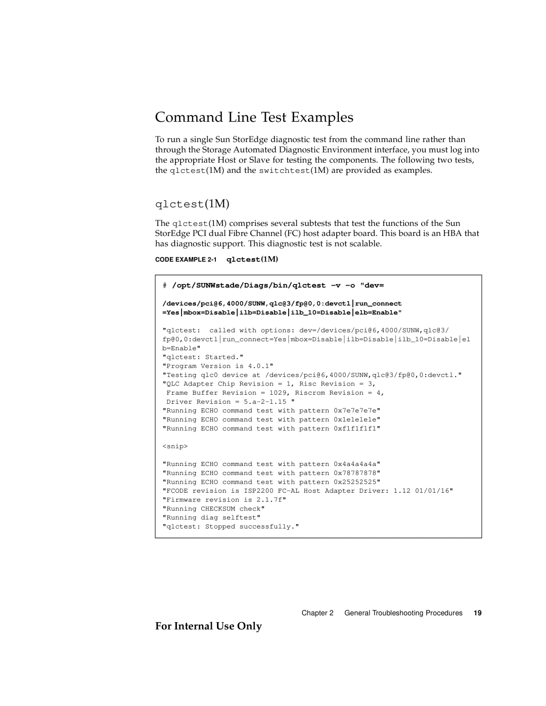 Sun Microsystems 3900 Series, 6900 Series manual Command Line Test Examples, Qlctest1M 