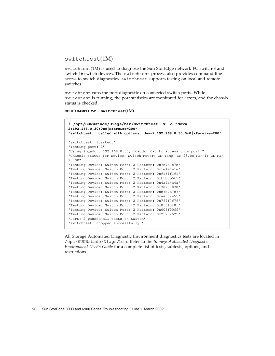 Sun Microsystems 6900 Series, 3900 Series manual Switchtest1M 