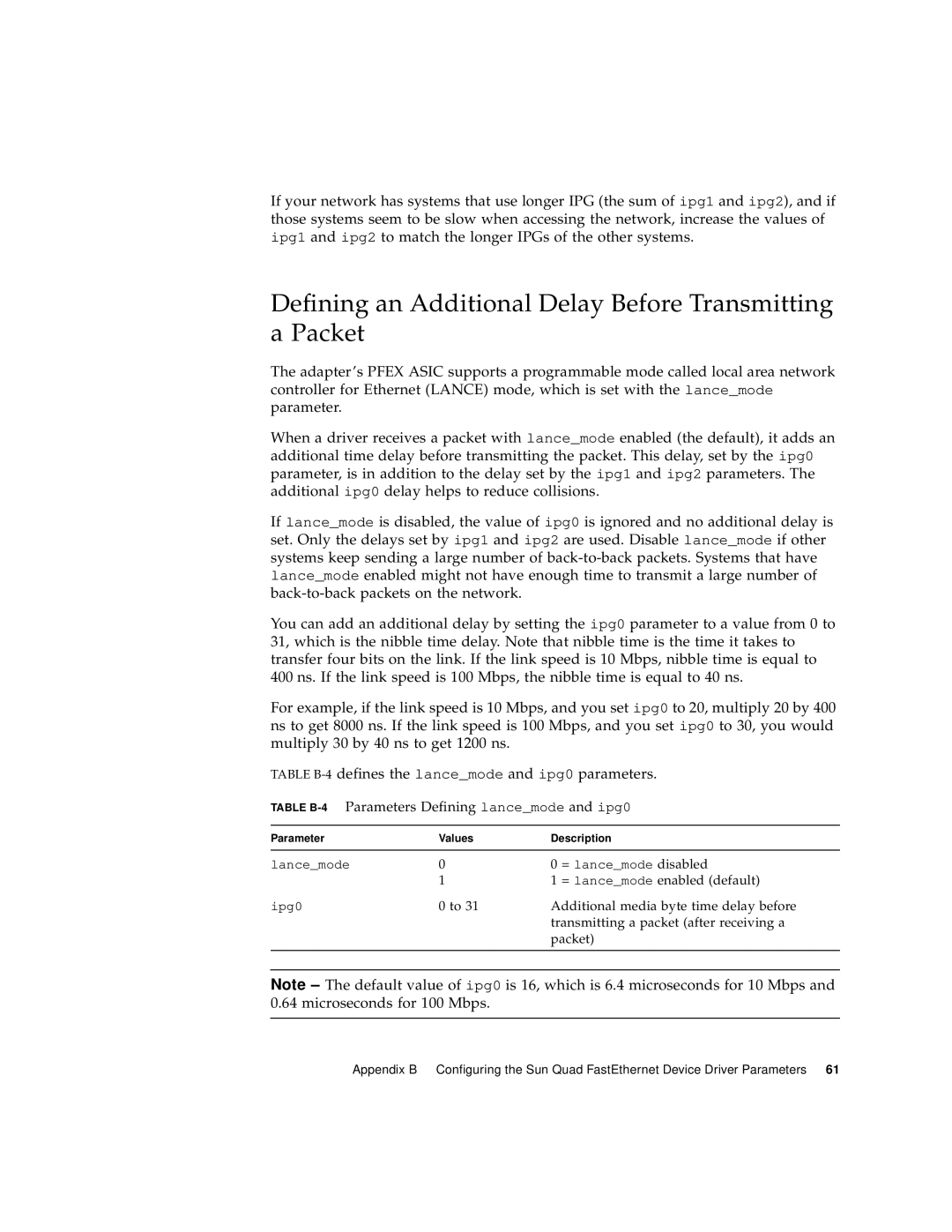 Sun Microsystems 6U manual Defining an Additional Delay Before Transmitting a Packet 