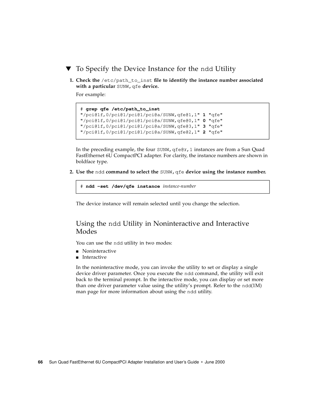 Sun Microsystems 6U manual To Specify the Device Instance for the ndd Utility 