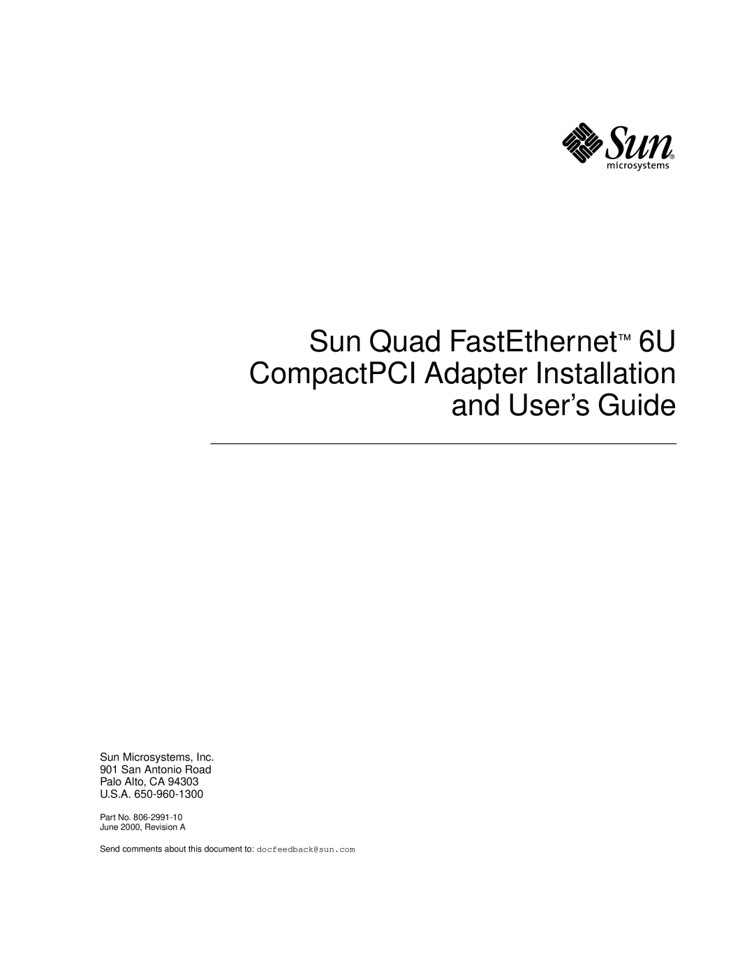 Sun Microsystems 6U manual Sun Microsystems, Inc San Antonio Road Palo Alto, CA 