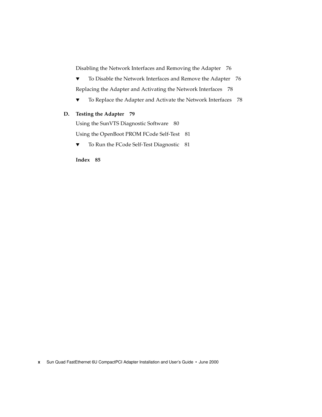 Sun Microsystems 6U manual Testing the Adapter, Index 