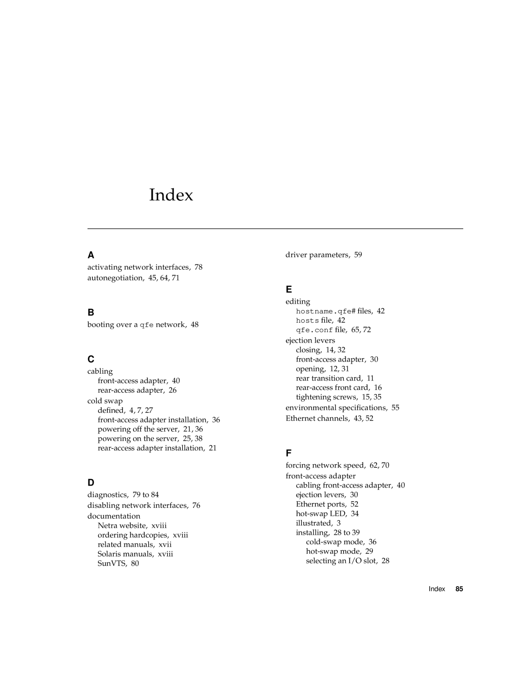 Sun Microsystems 6U manual Index 