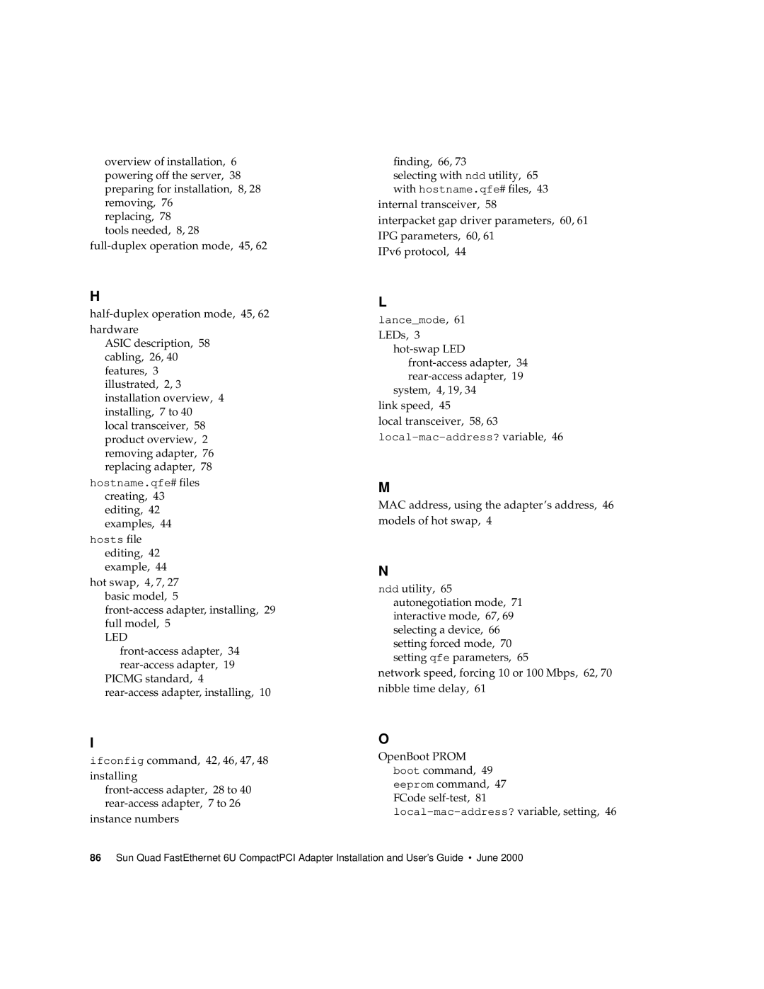 Sun Microsystems 6U manual Creating, 43 editing, 42 examples, Led 