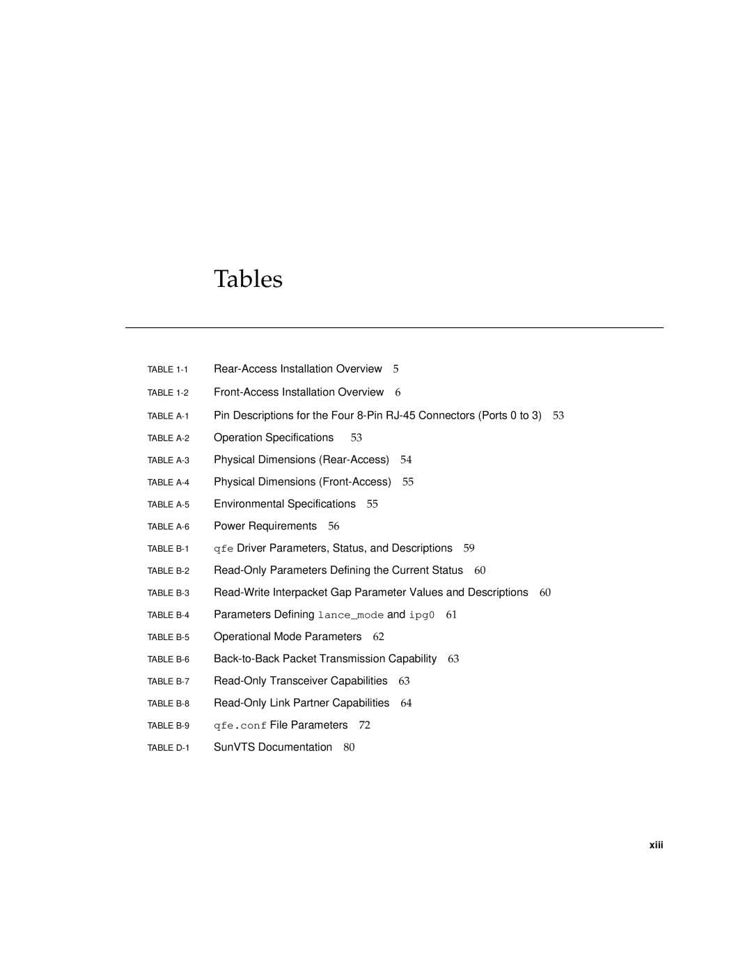 Sun Microsystems 6U manual Tables, Operation Specifications 