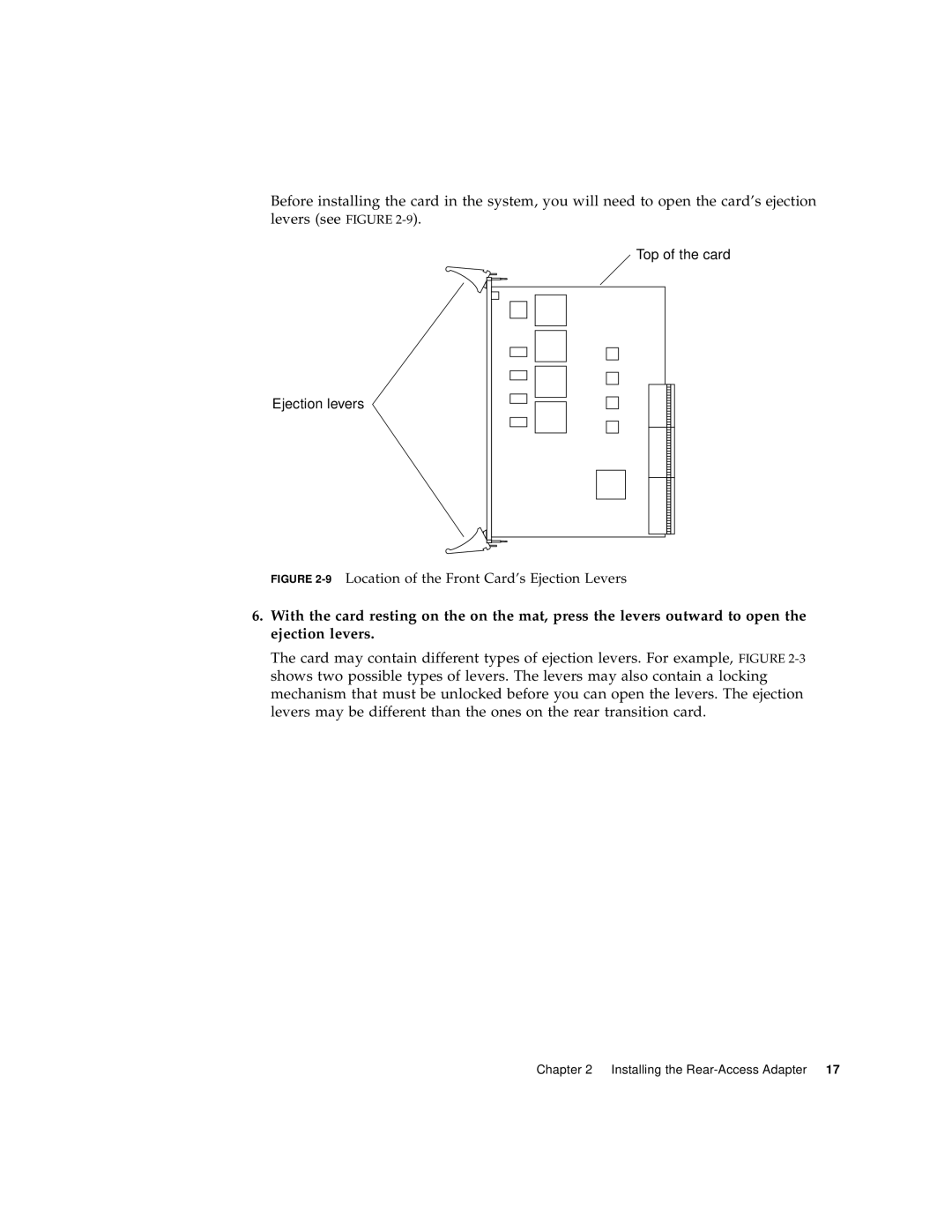 Sun Microsystems 6U manual 9Location of the Front Card’s Ejection Levers 