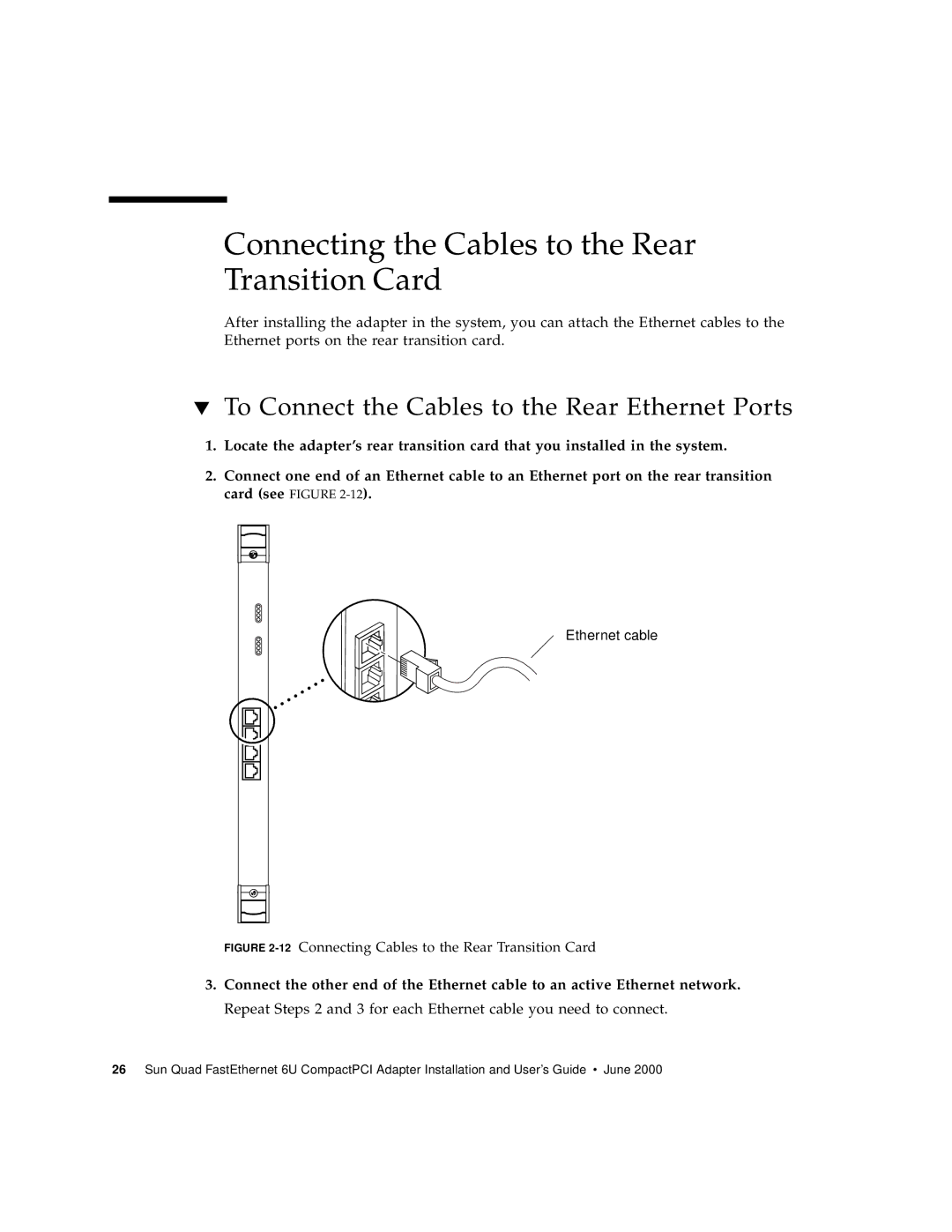 Sun Microsystems 6U Connecting the Cables to the Rear Transition Card, To Connect the Cables to the Rear Ethernet Ports 