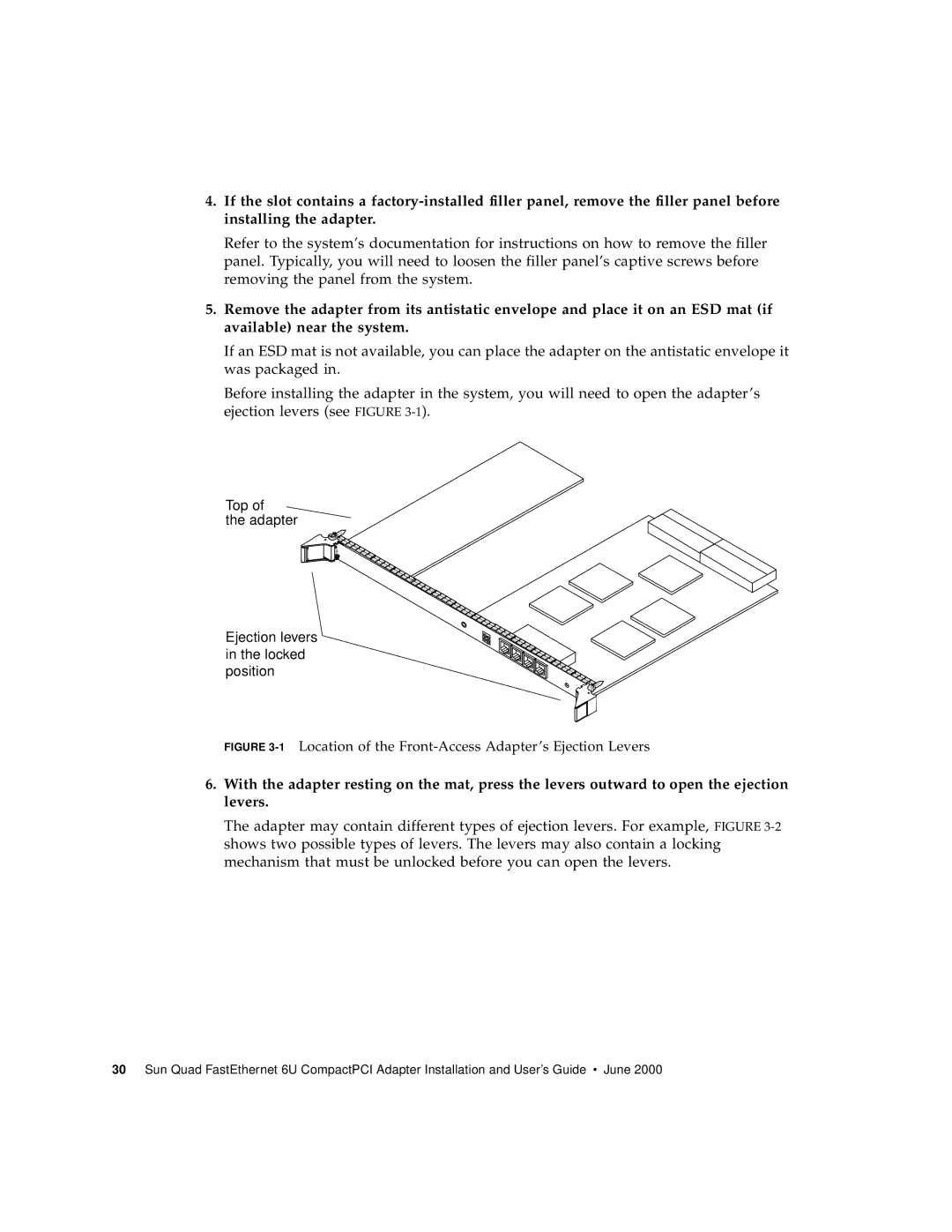 Sun Microsystems 6U manual Top Adapter Ejection levers in the locked position 