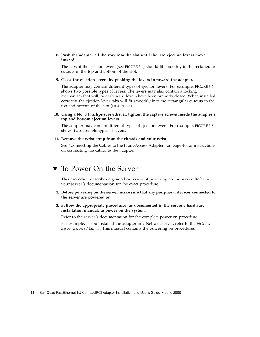 Sun Microsystems 6U manual To Power On the Server, Remove the wrist strap from the chassis and your wrist 