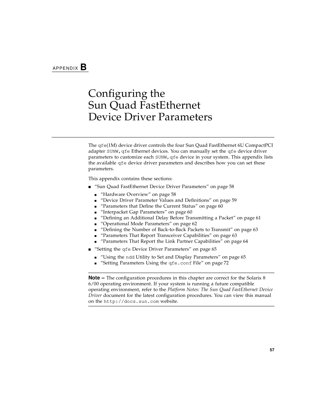 Sun Microsystems 6U manual Configuring Sun Quad FastEthernet Device Driver Parameters 