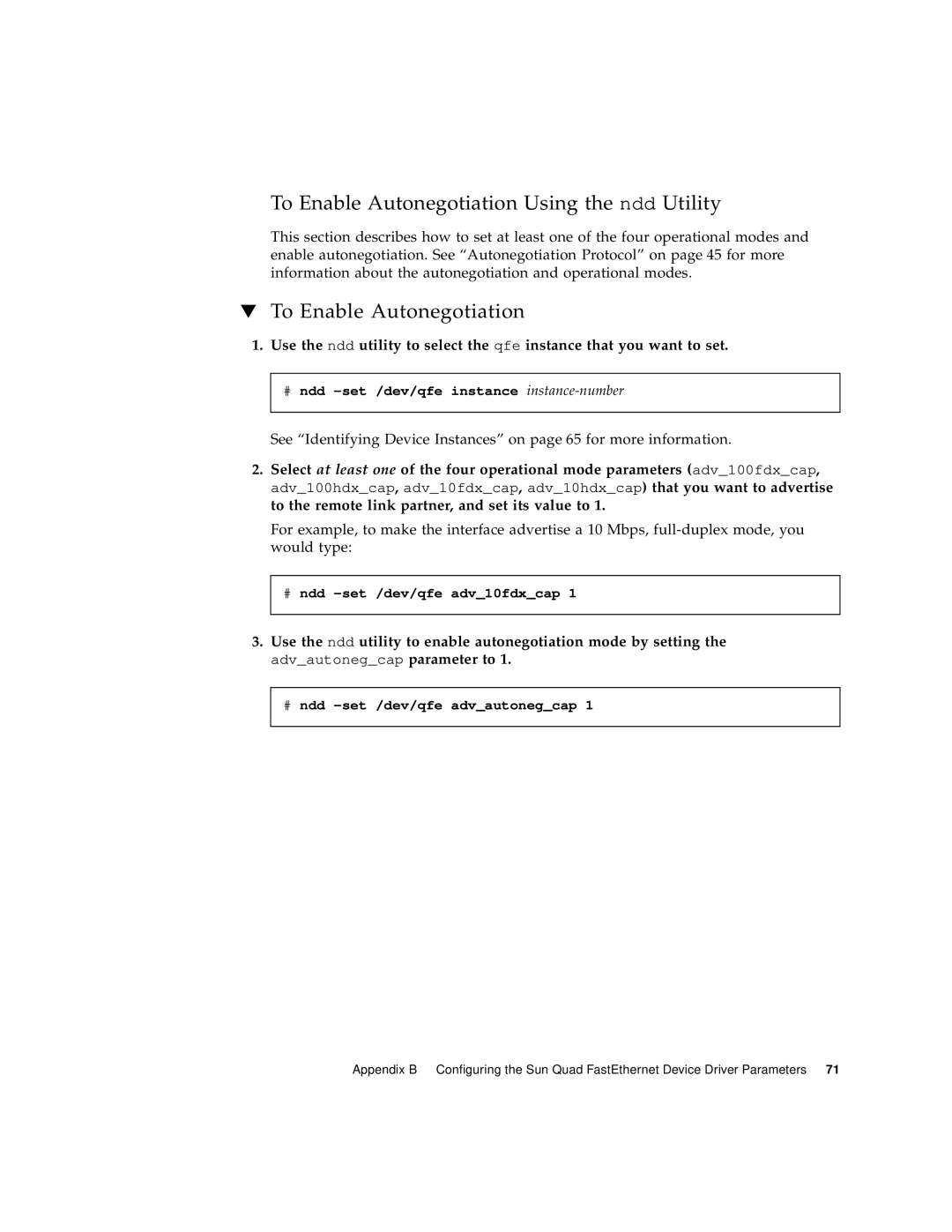 Sun Microsystems 6U manual To Enable Autonegotiation Using the ndd Utility 