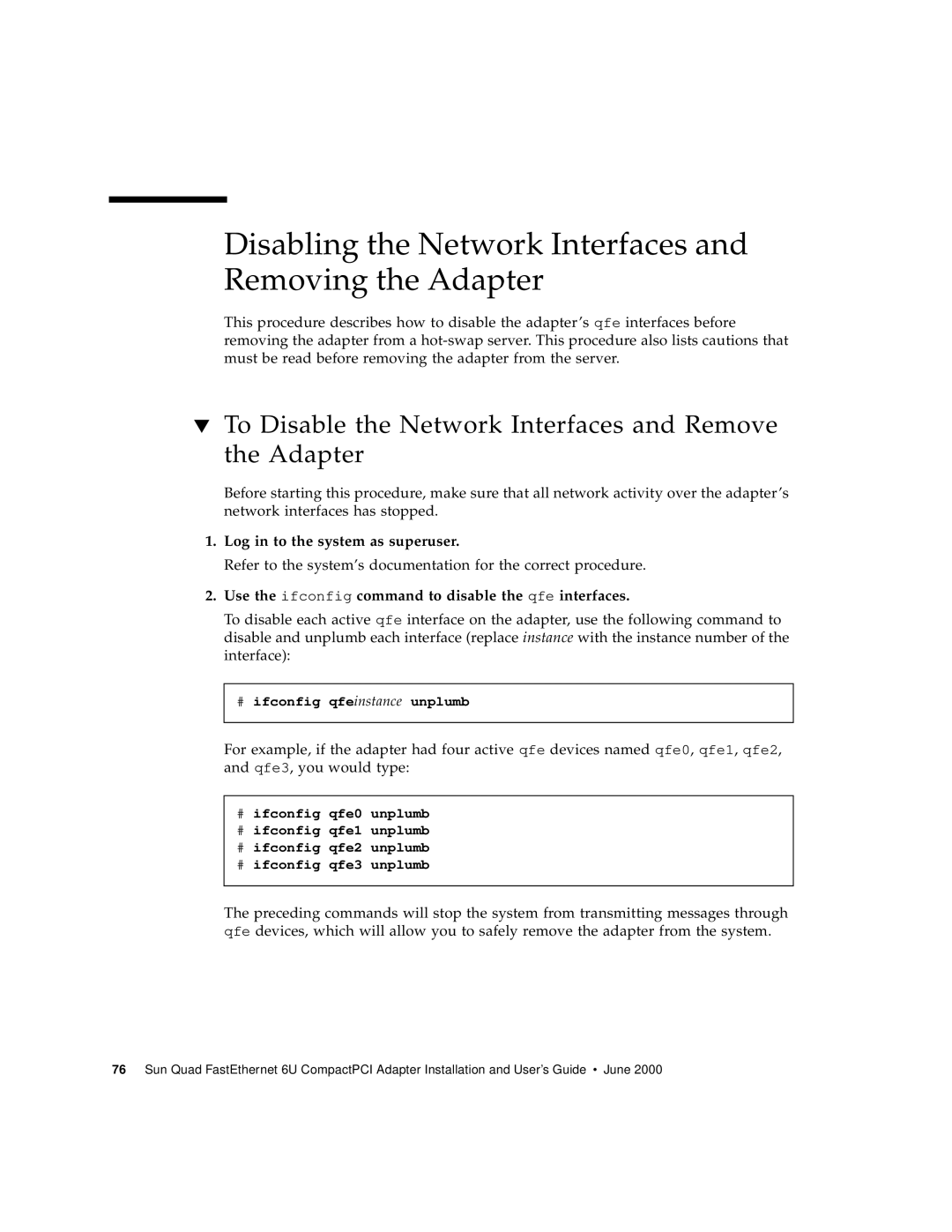 Sun Microsystems 6U manual Disabling the Network Interfaces and Removing the Adapter 