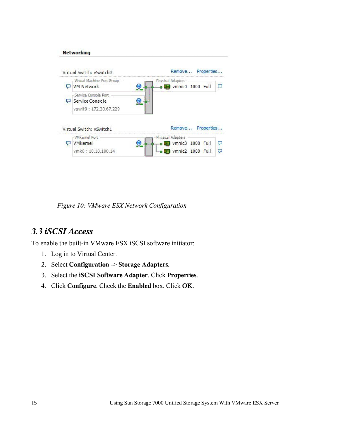 Sun Microsystems 7000 manual VMware ESX Network Configuration 