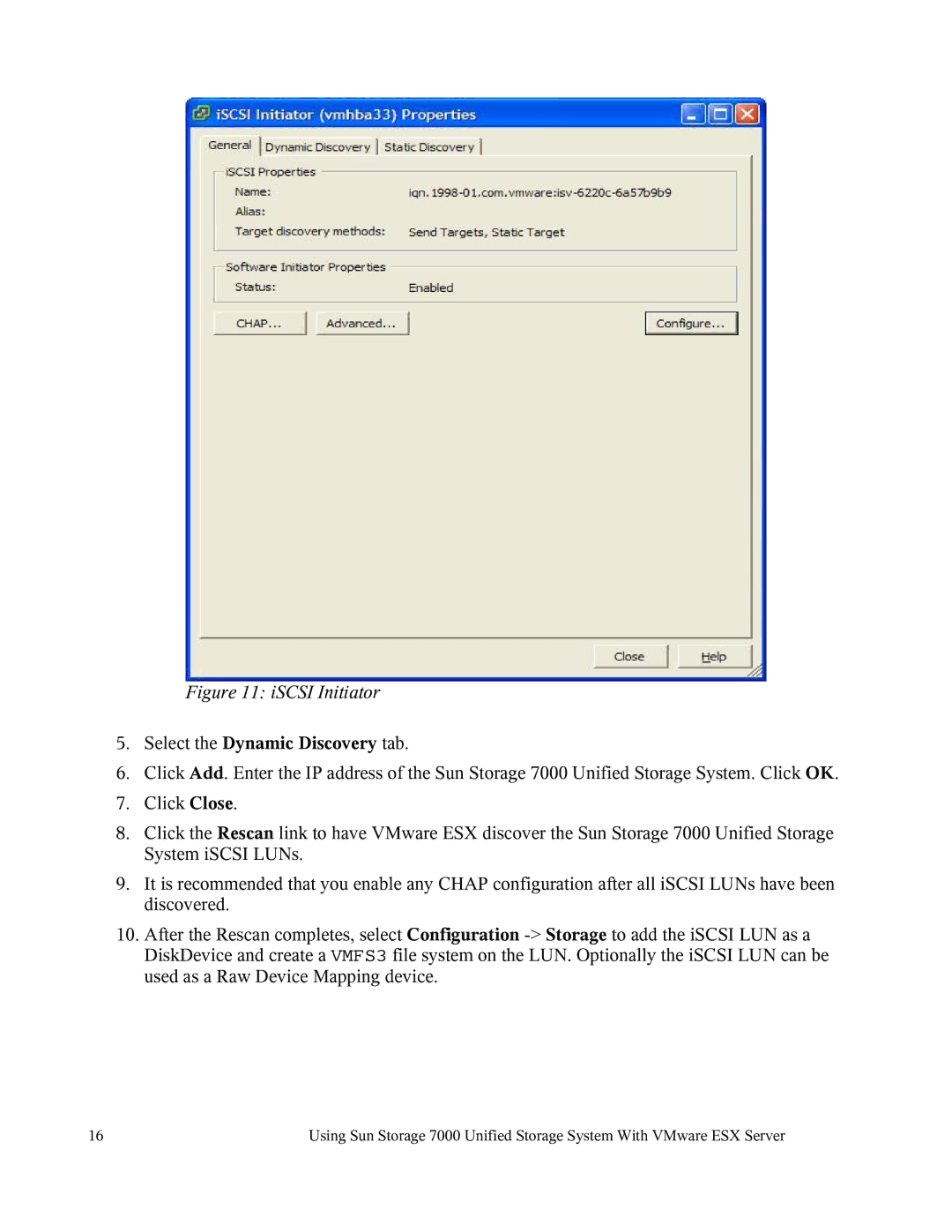 Sun Microsystems 7000 manual ISCSI Initiator, Select the Dynamic Discovery tab 