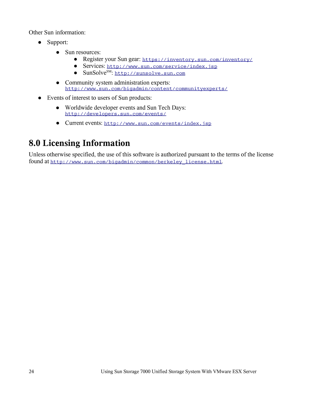 Sun Microsystems 7000 manual Licensing Information 