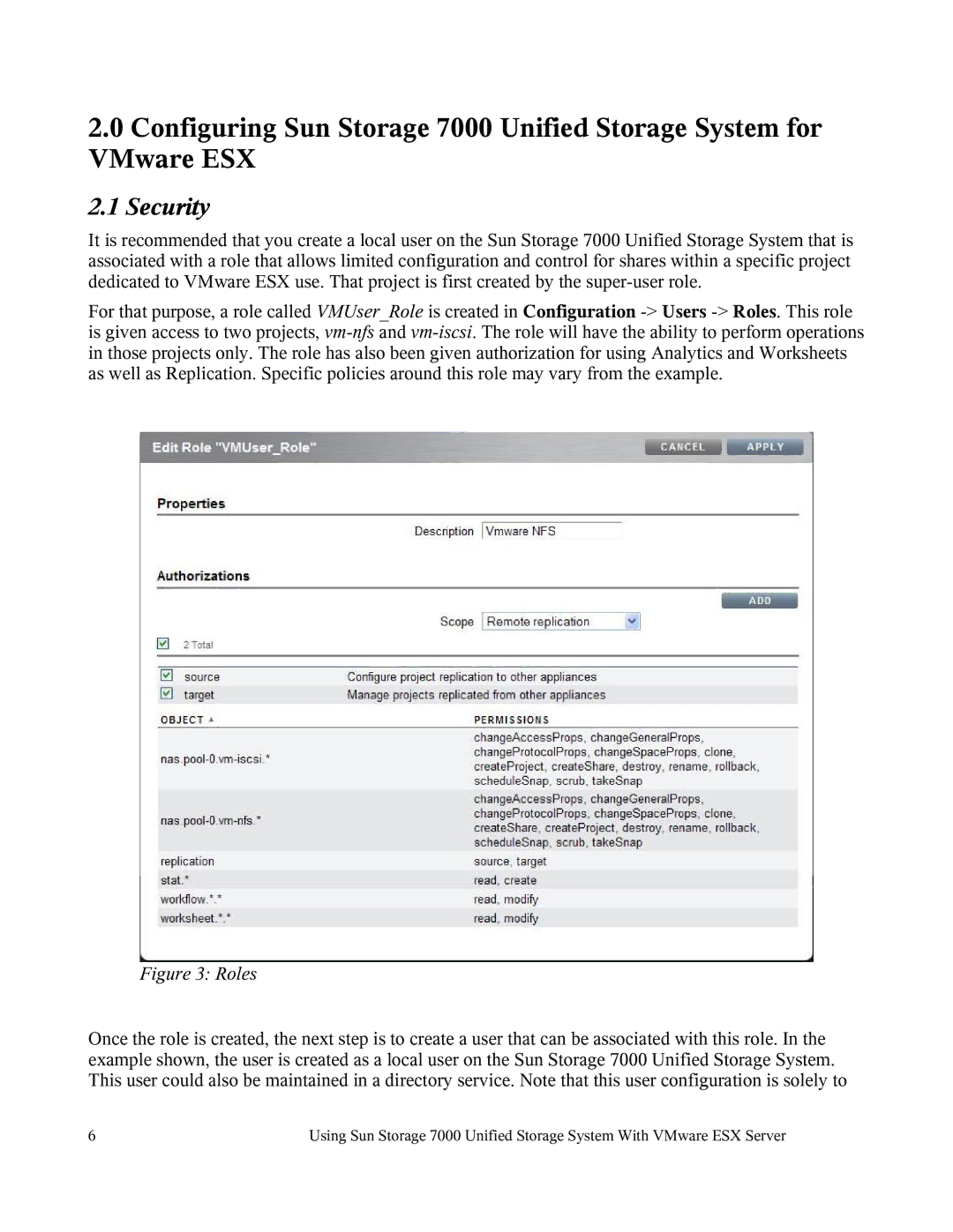 Sun Microsystems 7000 manual Security, Roles 