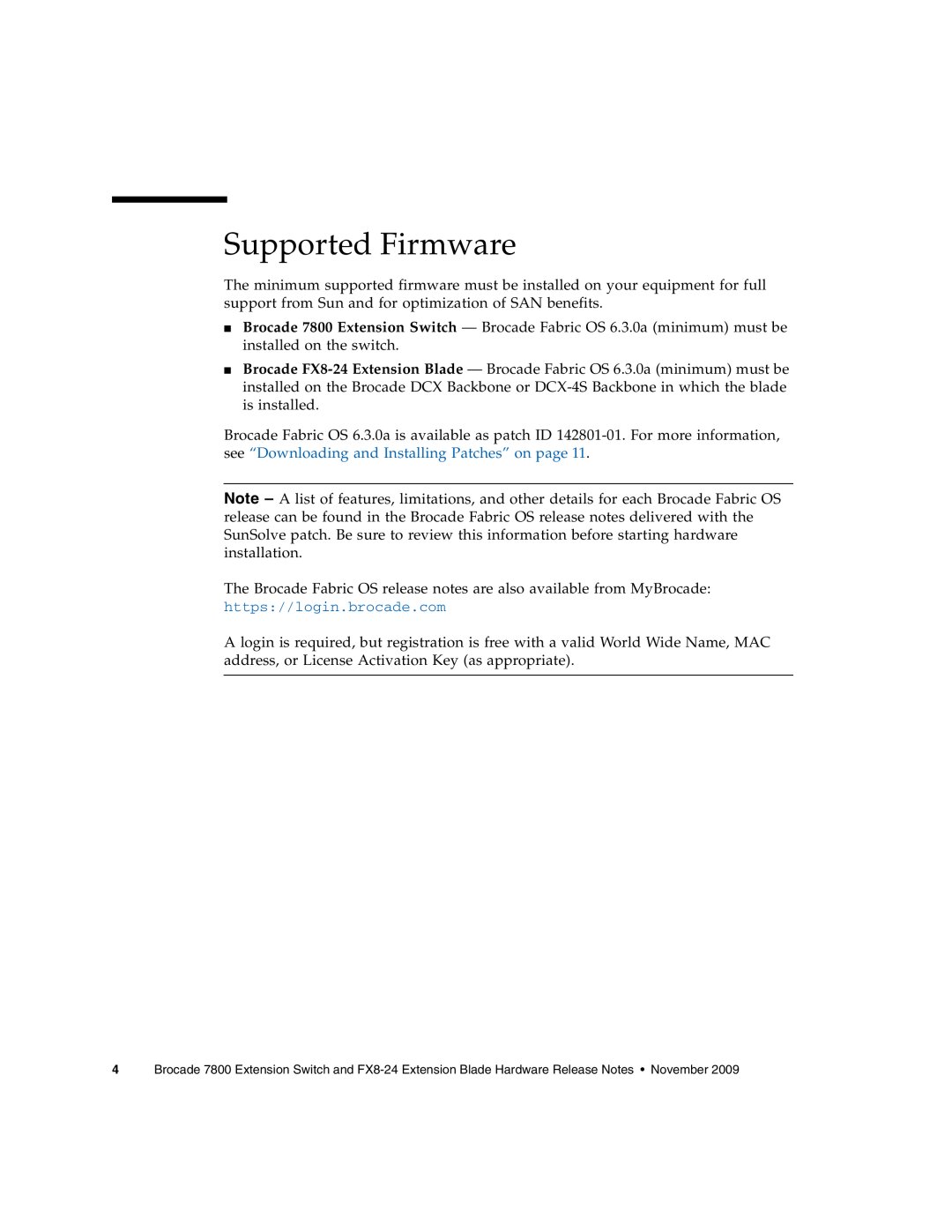 Sun Microsystems 7800 manual Supported Firmware, https//login.brocade.com 