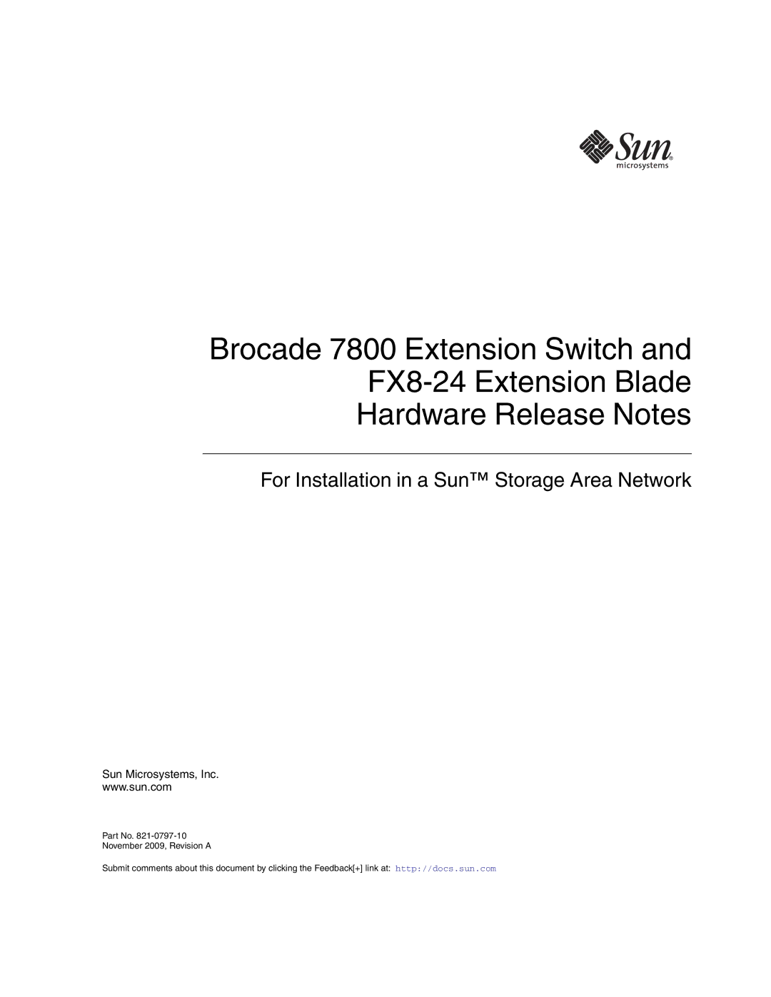 Sun Microsystems 7800 manual For Installation in a Sun Storage Area Network 