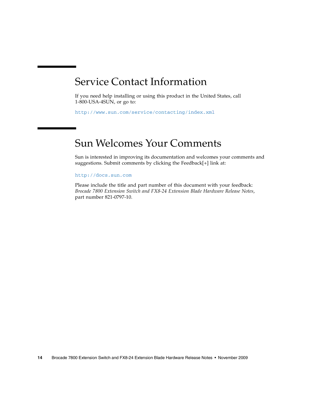 Sun Microsystems 7800 manual Service Contact Information, Sun Welcomes Your Comments 