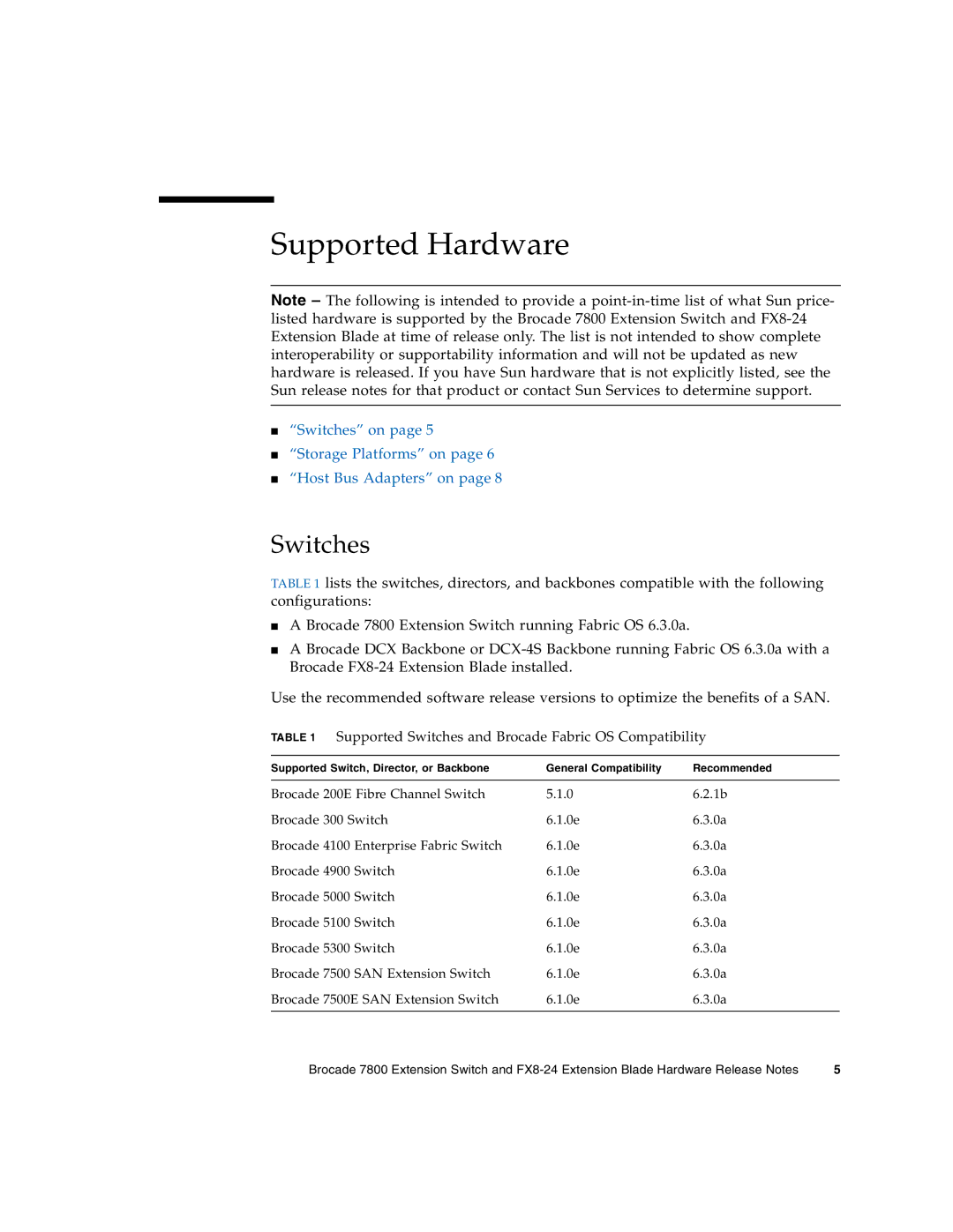 Sun Microsystems 7800 manual Supported Hardware, Switches 