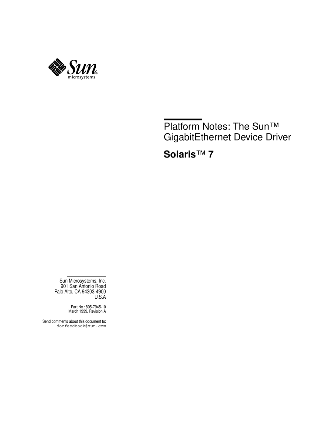 Sun Microsystems 805-7945-10 manual Solaris 