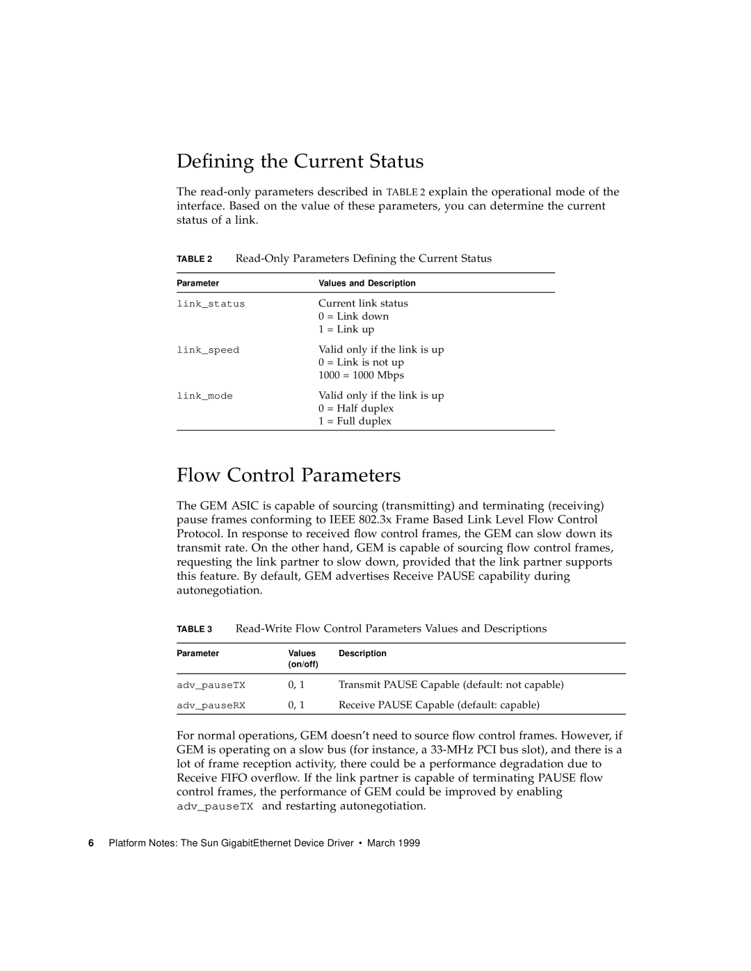 Sun Microsystems 805-7945-10 manual Defining the Current Status, Flow Control Parameters 