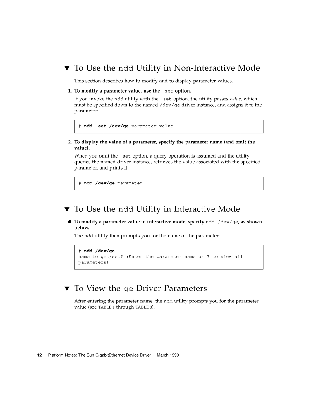 Sun Microsystems 805-7945-10 To Use the ndd Utility in Non-Interactive Mode, To Use the ndd Utility in Interactive Mode 