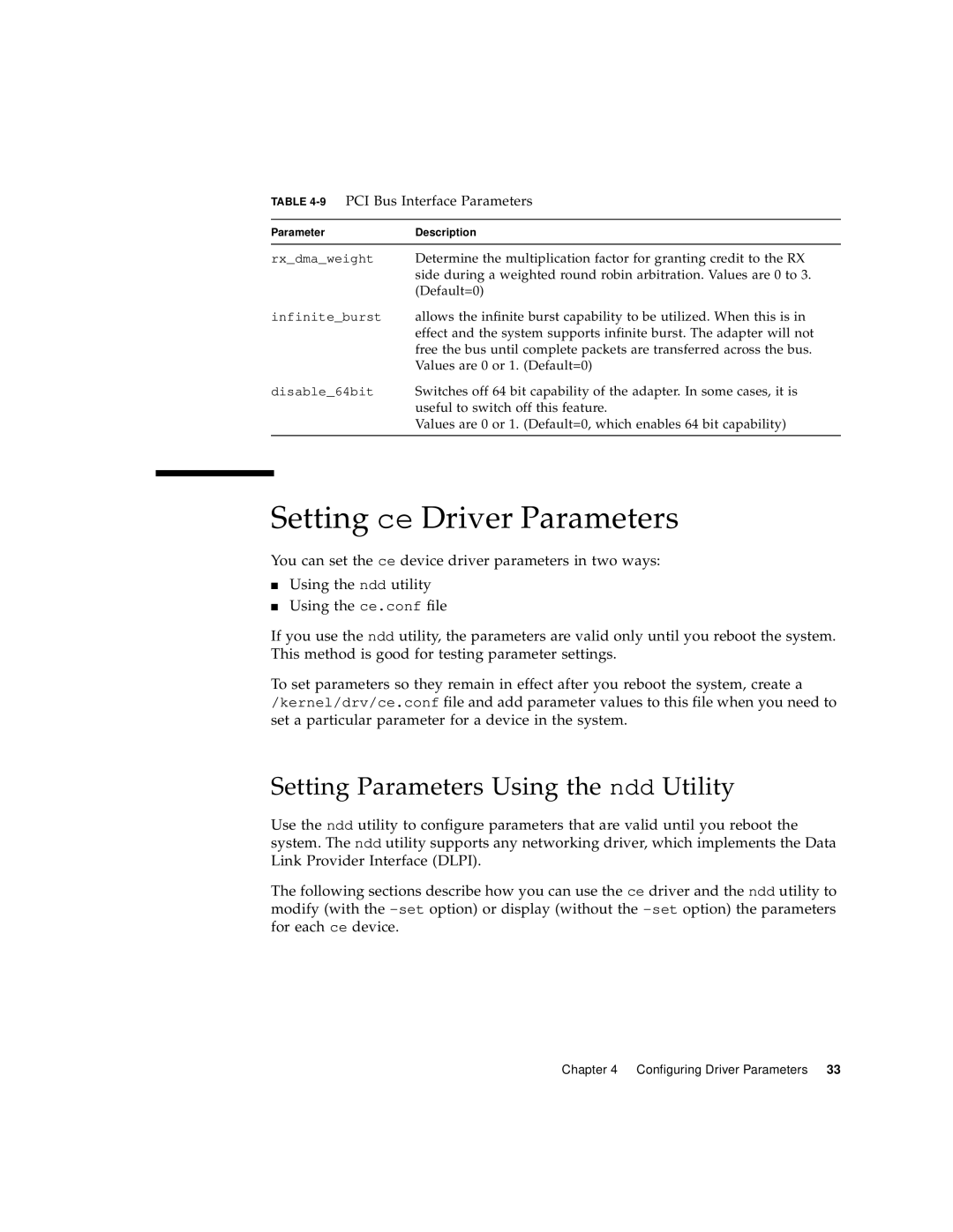 Sun Microsystems 806-2989-10 manual Setting ce Driver Parameters, Setting Parameters Using the ndd Utility 