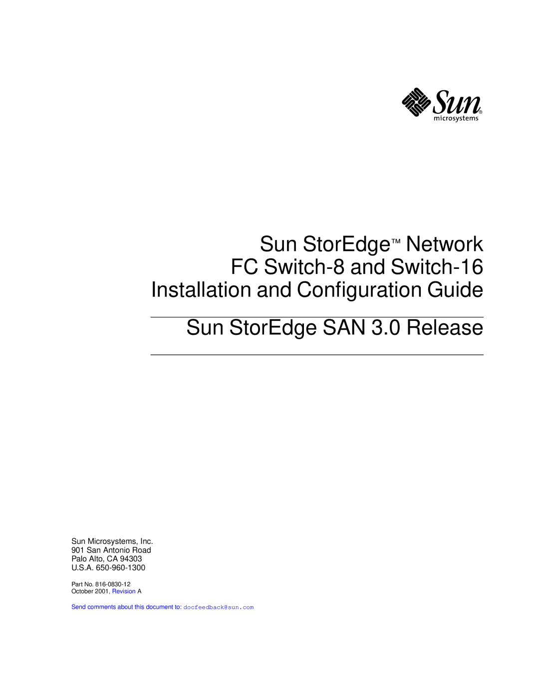 Sun Microsystems 816-0830-12 manual Sun Microsystems, Inc San Antonio Road Palo Alto, CA 