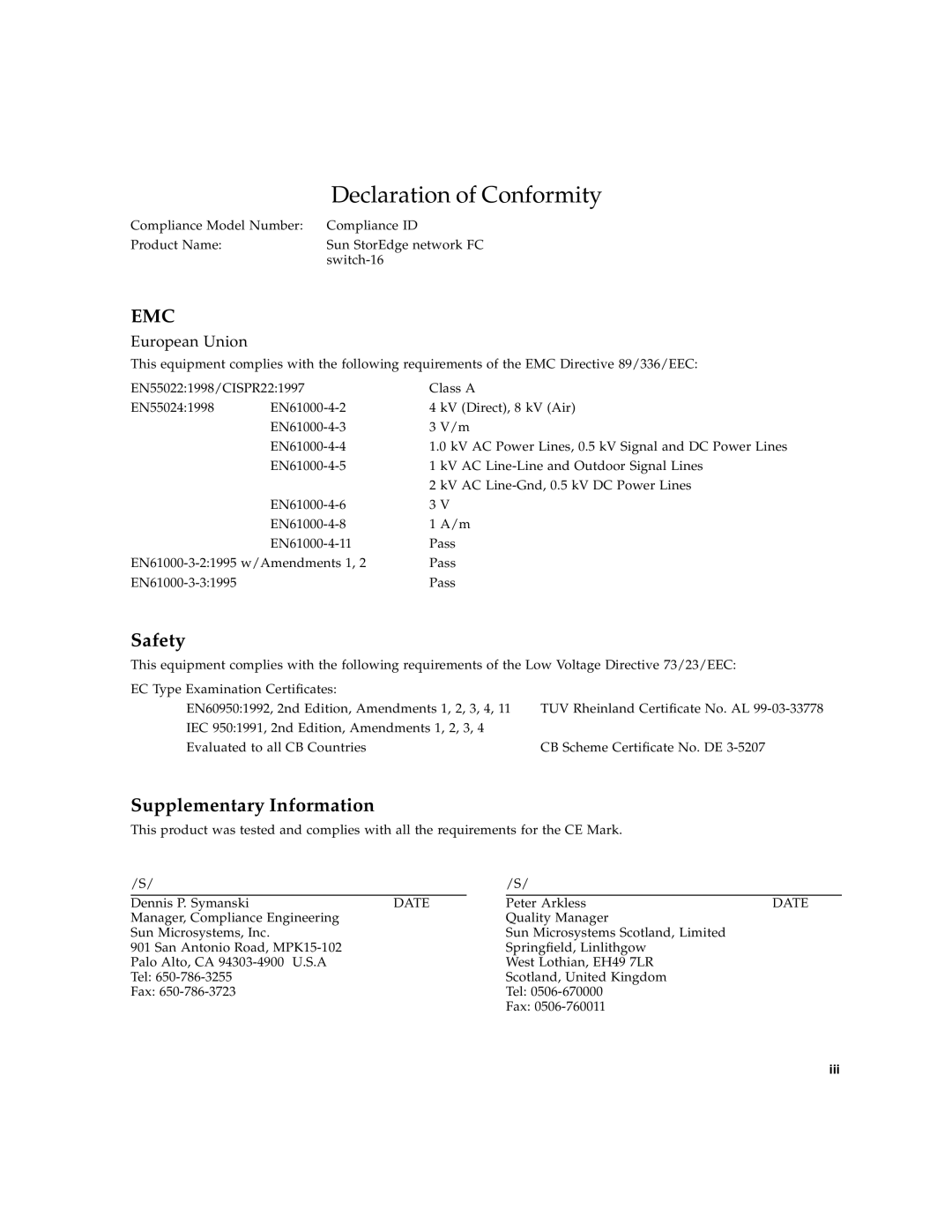 Sun Microsystems 816-0830-12 manual Declaration of Conformity 