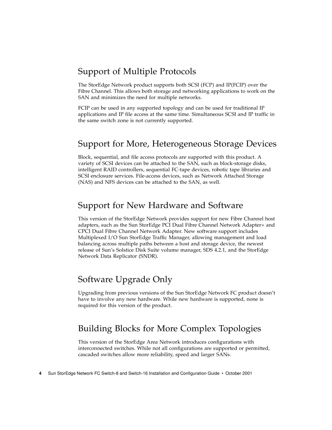 Sun Microsystems 816-0830-12 manual Support of Multiple Protocols, Support for More, Heterogeneous Storage Devices 