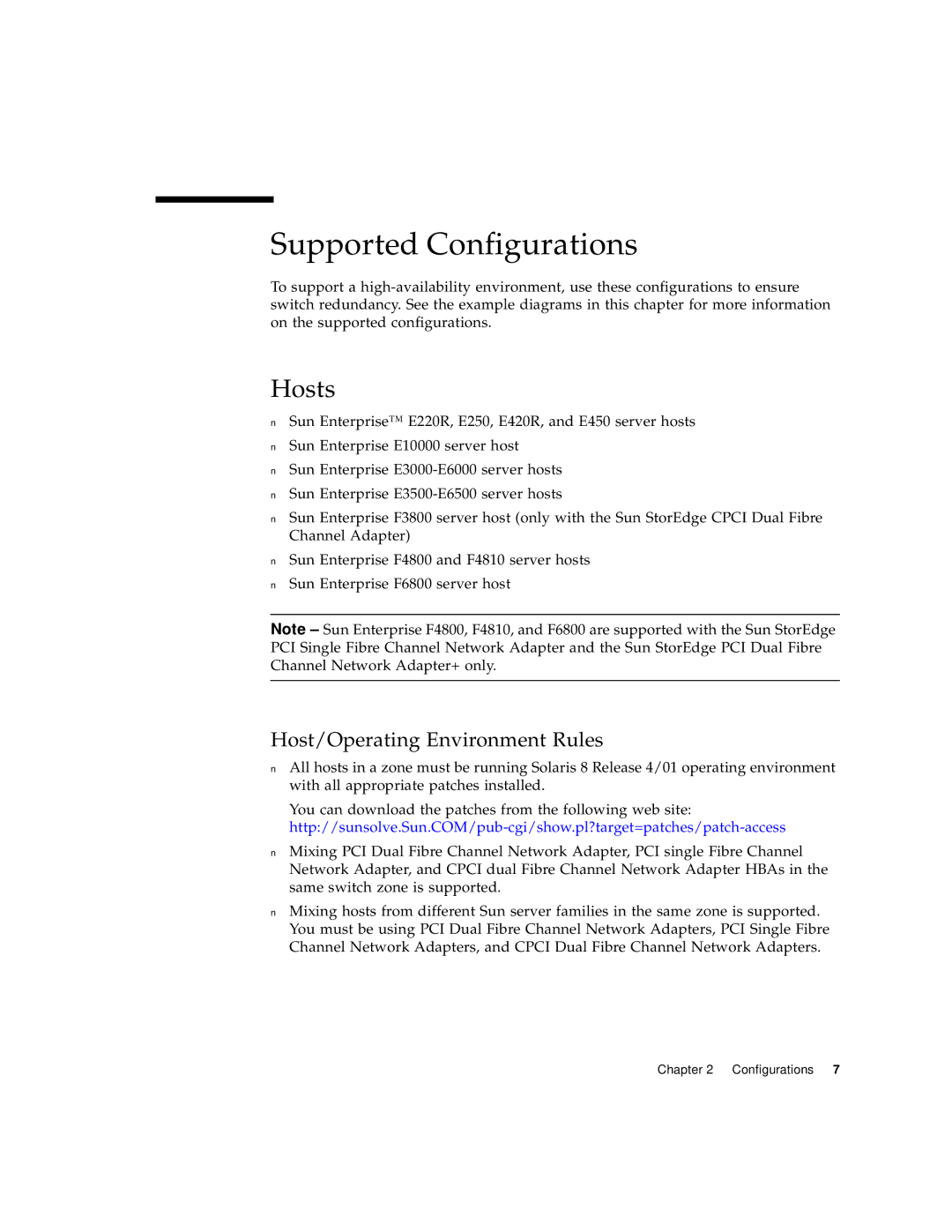 Sun Microsystems 816-0830-12 manual Supported Configurations, Hosts, Host/Operating Environment Rules 