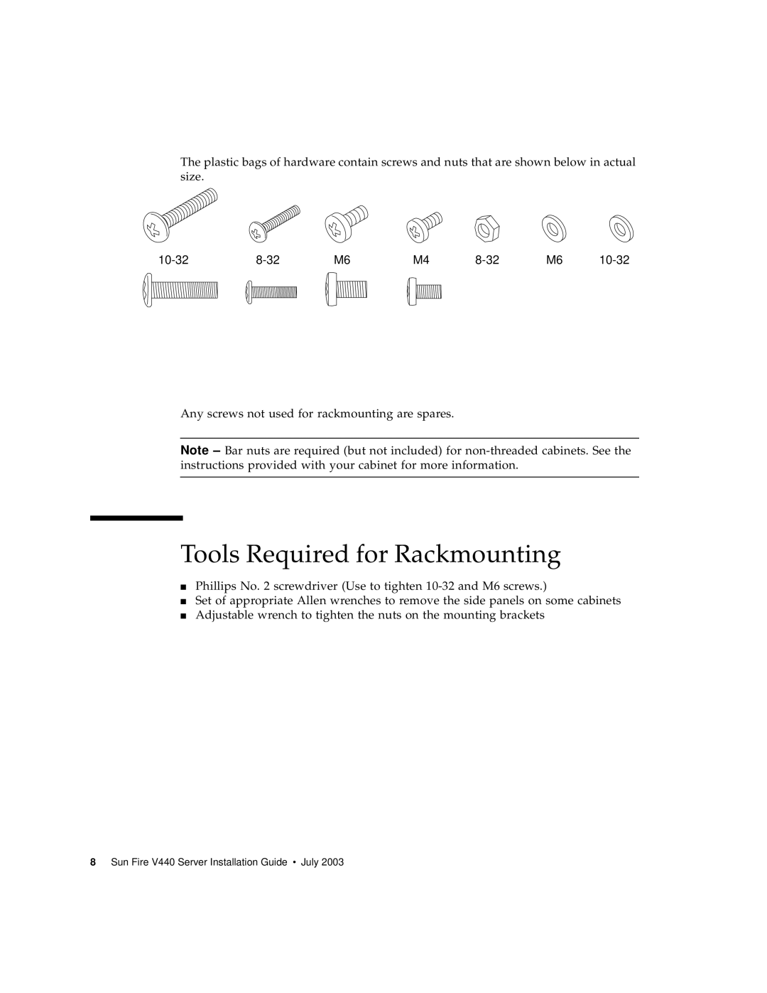 Sun Microsystems 816-7727-10 manual Tools Required for Rackmounting 