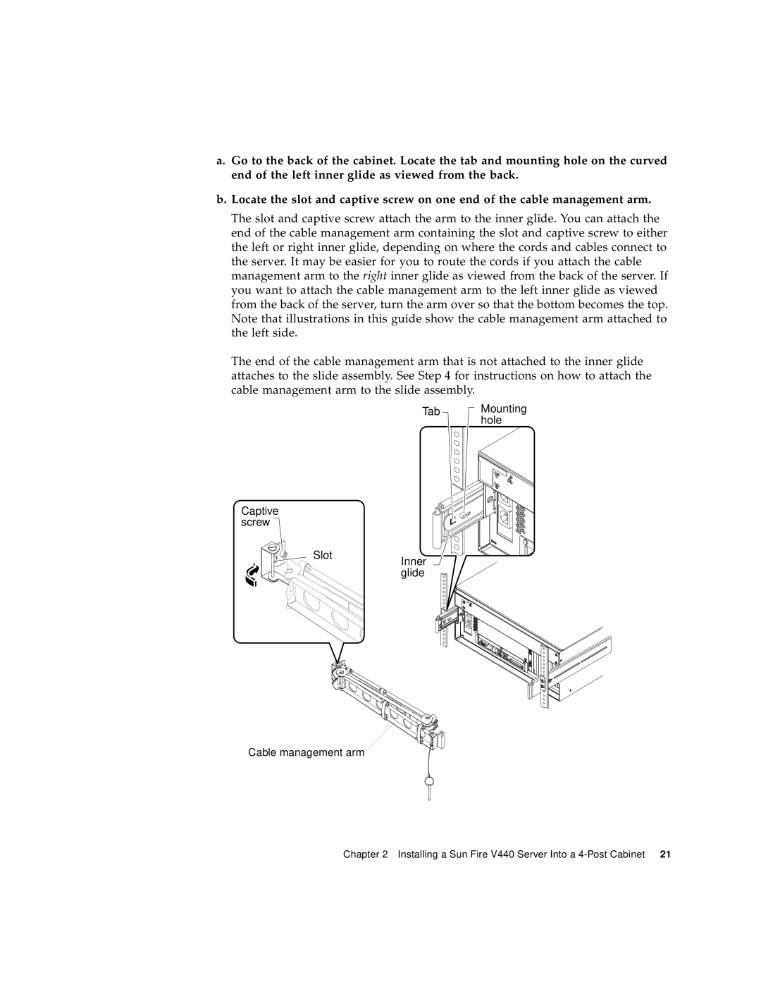 Sun Microsystems 816-7727-10 manual Captive screw Slot Tab Mounting hole Inner glide 