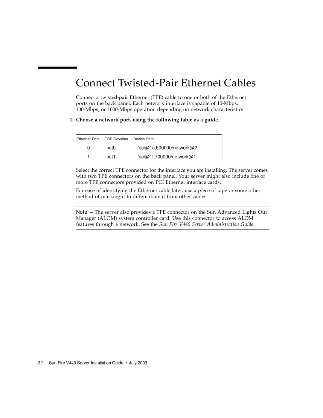 Sun Microsystems 816-7727-10 manual Connect Twisted-Pair Ethernet Cables 