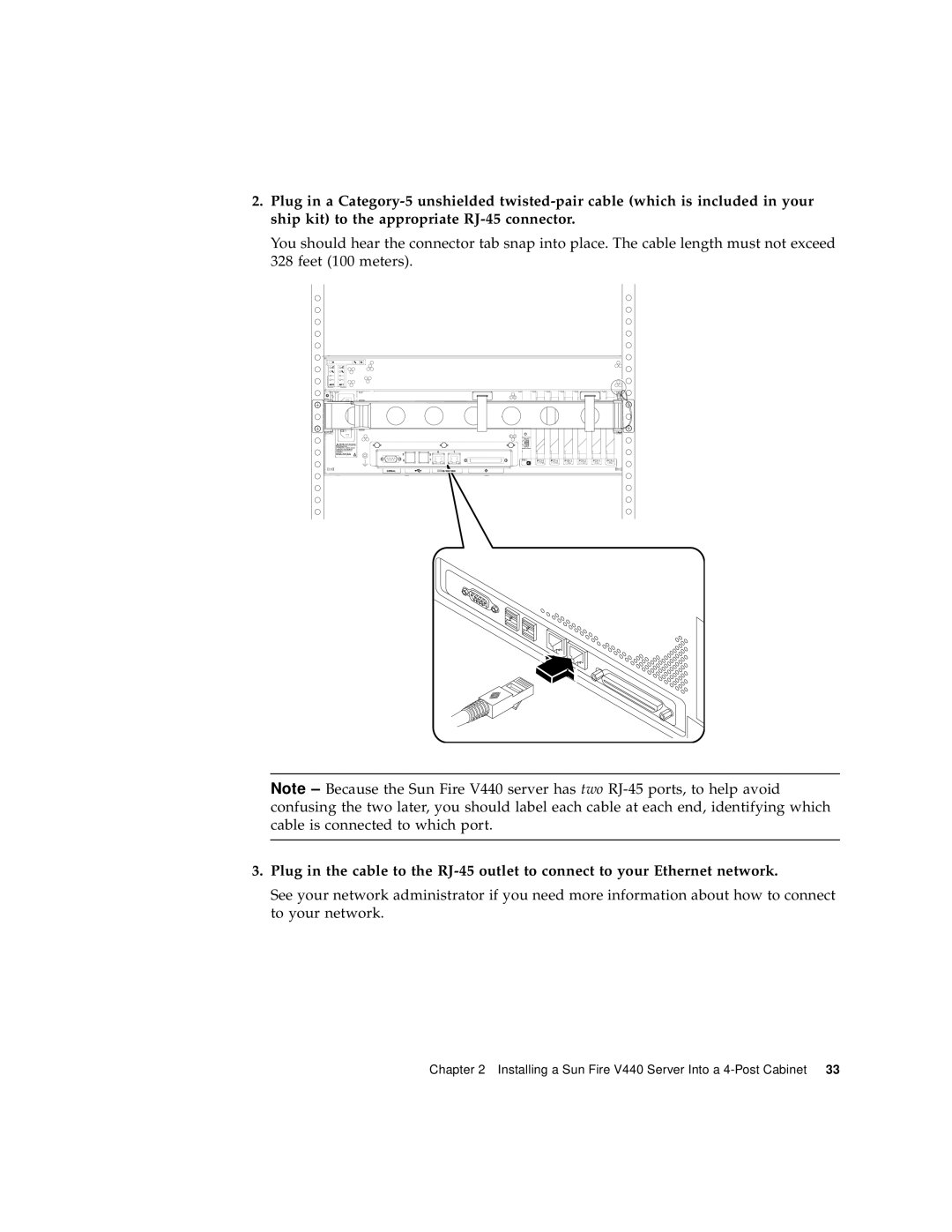 Sun Microsystems 816-7727-10 manual Installing a Sun Fire V440 Server Into a 4-Post Cabinet 