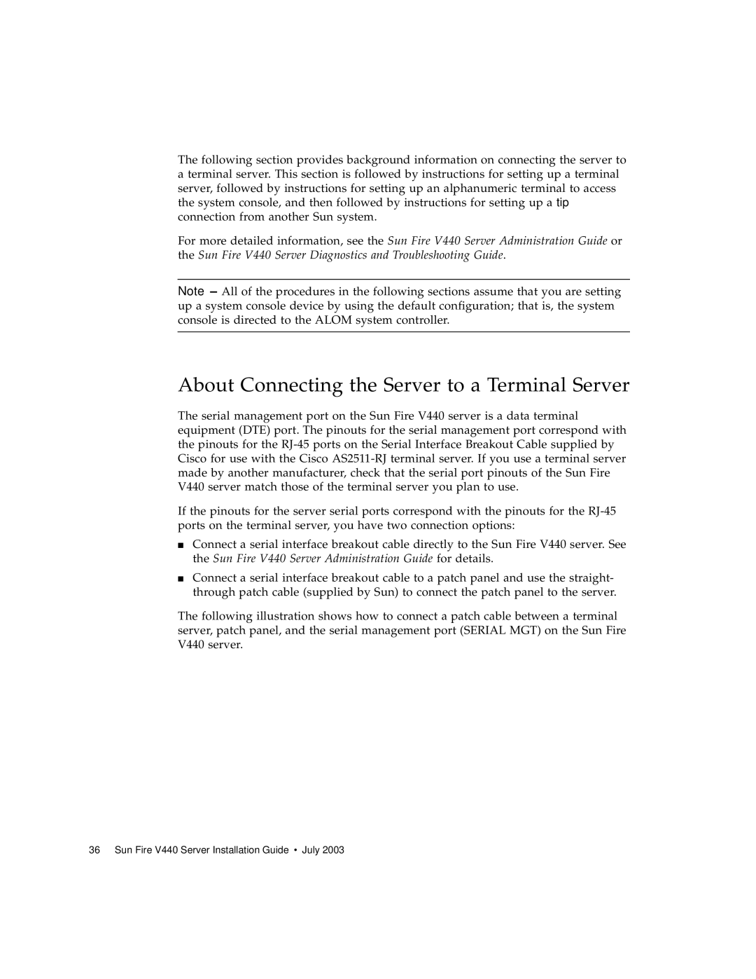 Sun Microsystems 816-7727-10 manual About Connecting the Server to a Terminal Server 