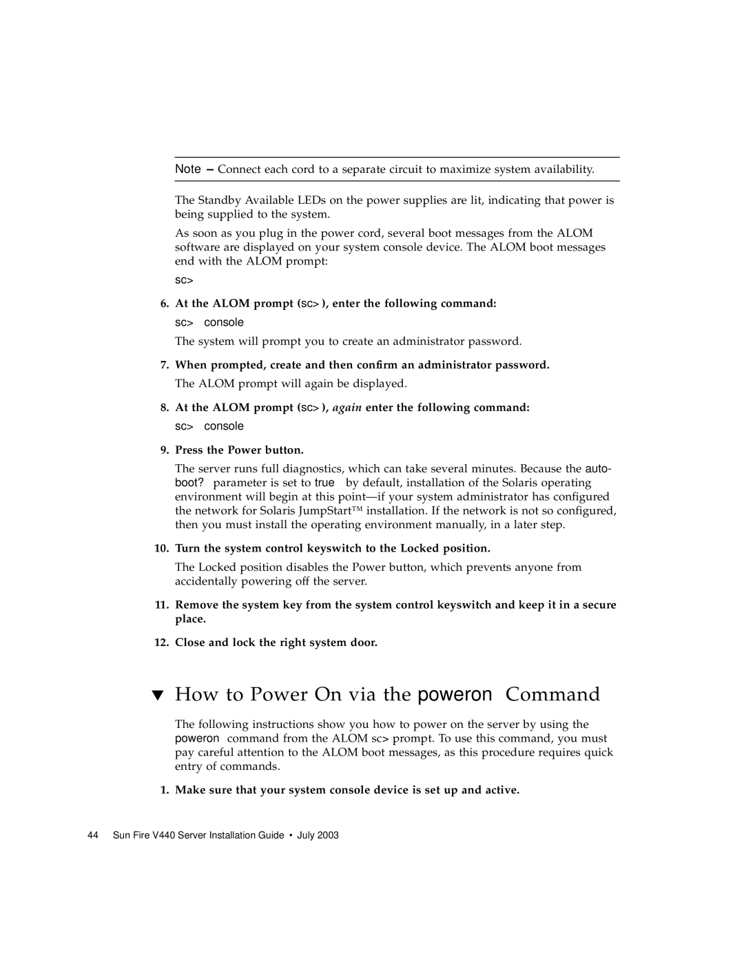 Sun Microsystems 816-7727-10 manual How to Power On via the poweron Command 